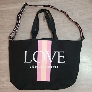 Victoria's Secret Black and Pink Tote Bag W/ Shoulder Strap *NWT*